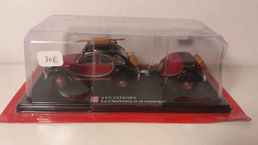 Citroën 2 CV Charleston bordeaux et noire et sa remorque Bernard Miniatures