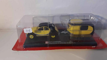 Citroën 2 CV Charleston jaune et noire et caravane Eriba Puck Bernard Miniatures