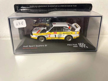 Voiture Miniature Audi Quattro S1 Sport blanche et jaune numéro1 - course de côte de Pikes Peak 1985 (Colorado) - Bernard Miniatures