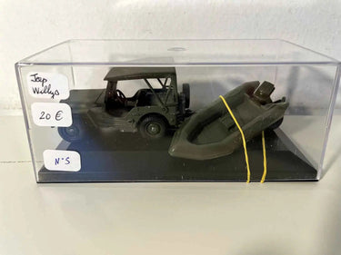 Voiture Miniature Jeep Willys avec bateau (collection Solido) - boite N°5 - Bernard Miniatures
