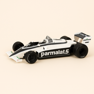 Photo professionnelle de la voiture miniature Brabham Bt 49C Blanche De 1981 Formule 1 - Image clean haute qualité
