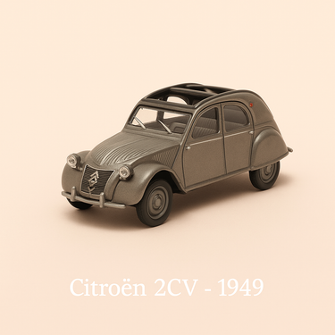 Photo professionnelle de la voiture miniature Citroen 2Cv Grise De 1949 Citroen 2Cv Sahara Beige De 1958 Echelle Ho - Image clean haute qualité