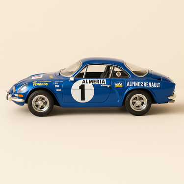 Renault Alpine A110 1600S bleue numéro 1 - rallye de Monté-Carlo de 1972 (ECHELLE 1/24ème) - BURAGO - Image haute qualité