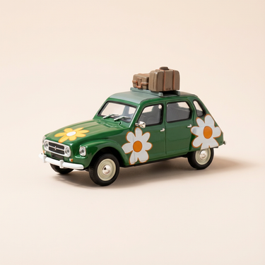 Voiture miniature - Citroën Dyane verte avec des fleurs - La Nationale 7 - la route bleue