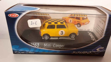 Voitures Miniatures Mini Cooper jaune avec toit à damier jaune et noir - Bernard Miniatures