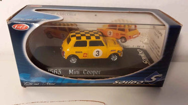 Voitures Miniatures Mini Cooper jaune avec toit en damier (jaune et noir) - Bernard Miniatures