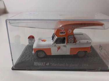 Voitures Miniatures Renault 4 blanche et orange de 1968 (marchand de glaces) - Bernard Miniatures