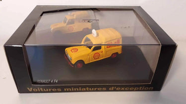 Voitures Miniatures Renault 4F4 jaune avec logo SHELL (boite rectangle) - voiture miniature d'exception - Bernard Miniatures