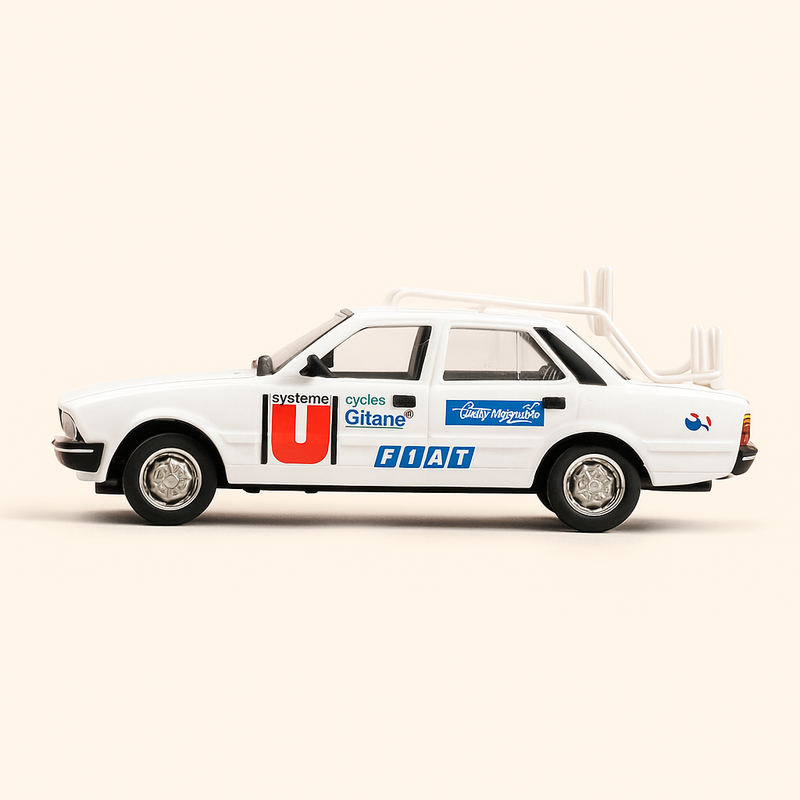 White Peugeot 505 "Système U" cycling team from the 1987 Tour de France