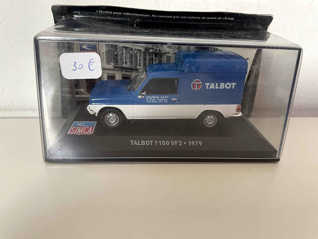 Talbot 1100 VF2 azul y blanco con el logotipo de Talbot de 1979