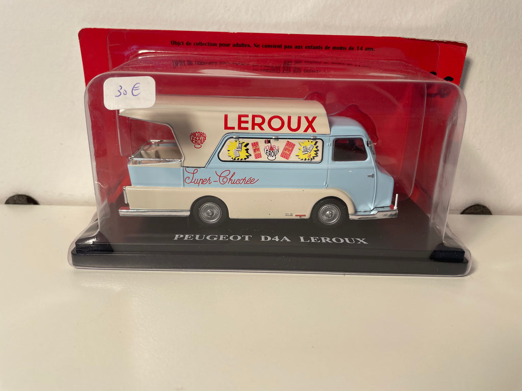 Peugeot D4A niebiesko-biały z reklamą Chicorée LEROUX - pojazd reklamowy Tour de France