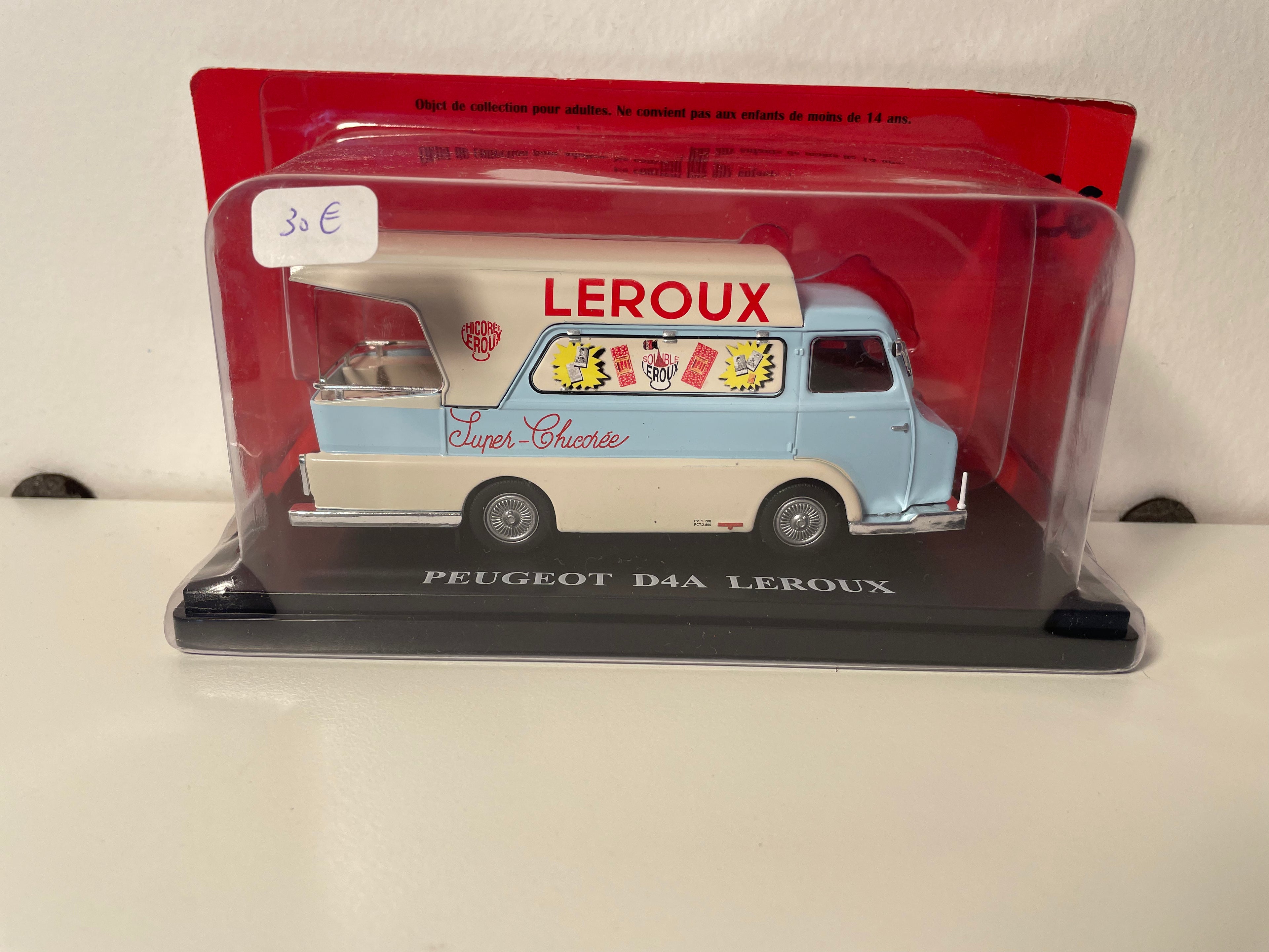 Peugeot D4A blue and white with Chicorée LEROUX advertising - promotional vehicle of the Tour de France