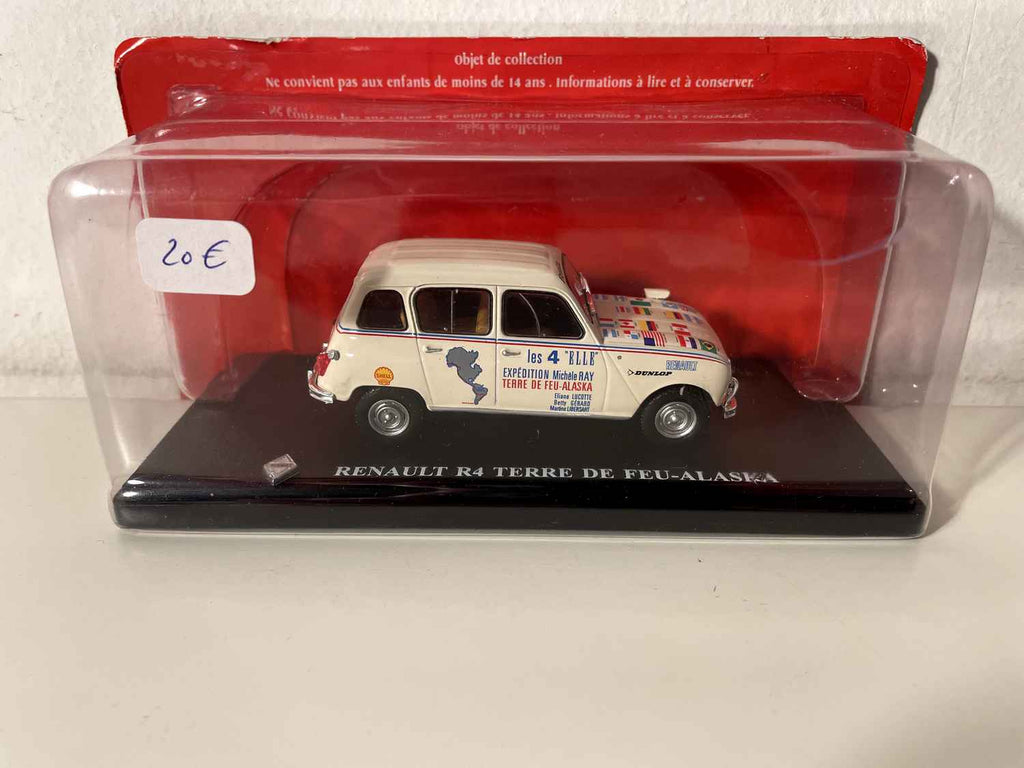 Renault R4 Tierra del Fuego-Alaska beige con bandiere sul cofano