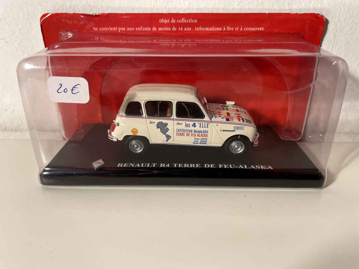 Renault R4 Tierra del Fuego-Alaska beige con bandiere sul cofano