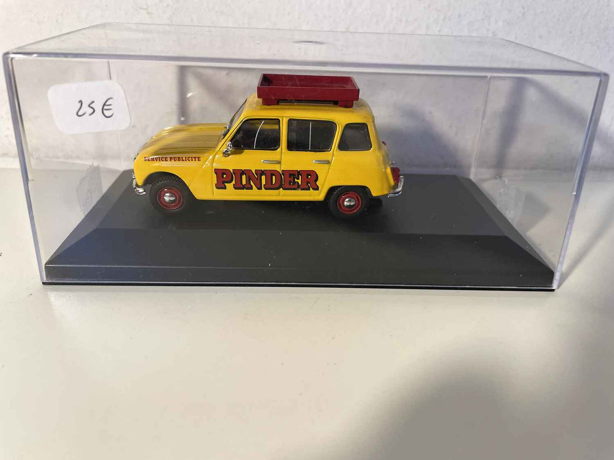 Renault 4L gelb PINDER Service Werbung (Auto auf einem Sockel hinzugefügt)