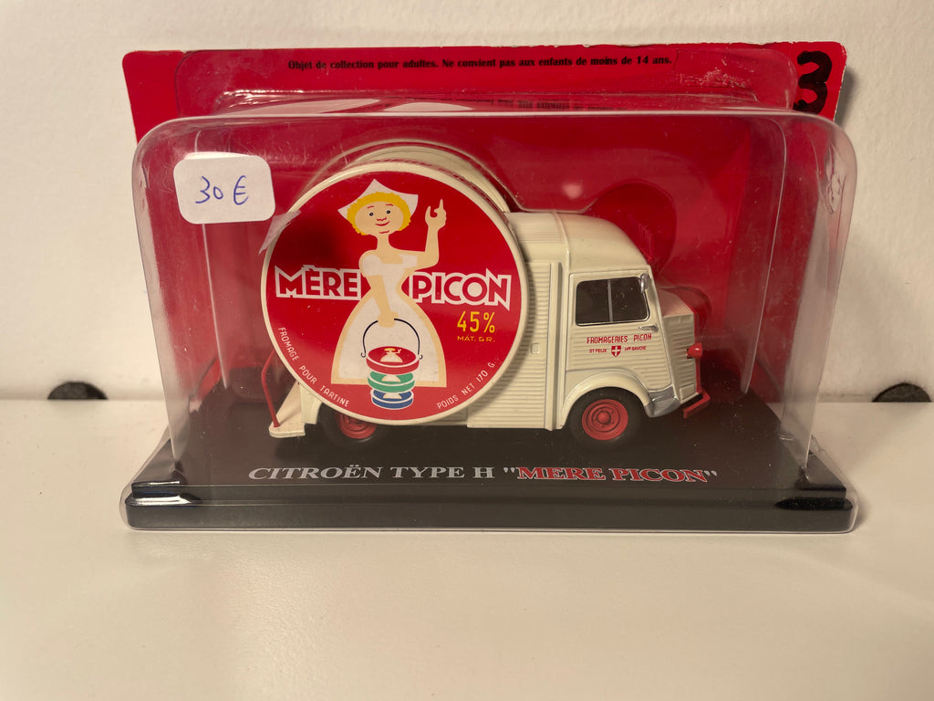 Citroën tipo H beige y rojo con la publicidad MERE PICON (Quesería)