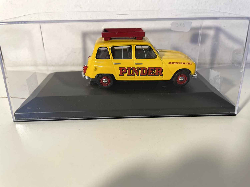Renault 4L gelb PINDER Service Werbung (Auto auf einem Sockel hinzugefügt)