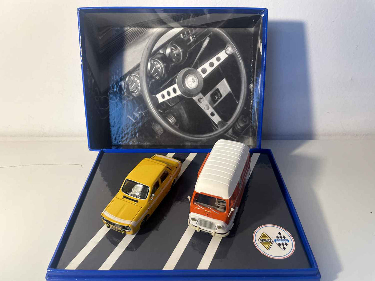 Caja Renault con un R12 amarillo de 1971 y un estafette naranja de 1965 (caja rectangular azul) NOREV