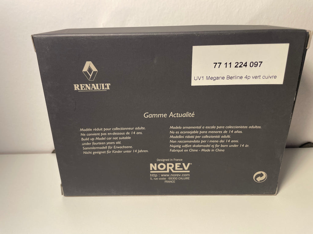 Renault Mégane 4-Türer in grün (Kupfergrün) von 2003 - NOREV - rechteckiges Box-Set (Box Nr. 4)