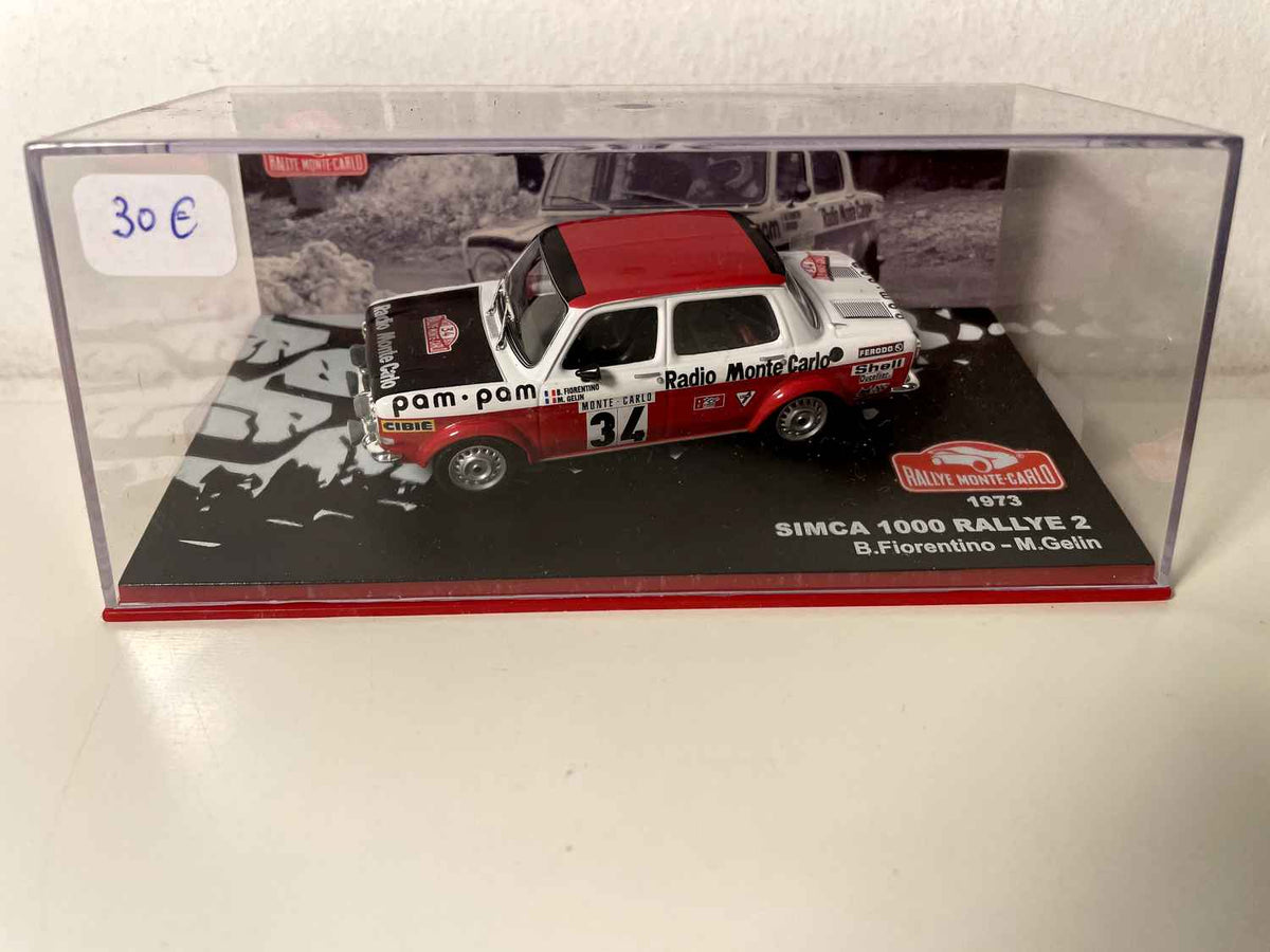 Simca 1000 rallye 2 wit, zwart en rood nummer 34 - Monte Carlo Rally 1973