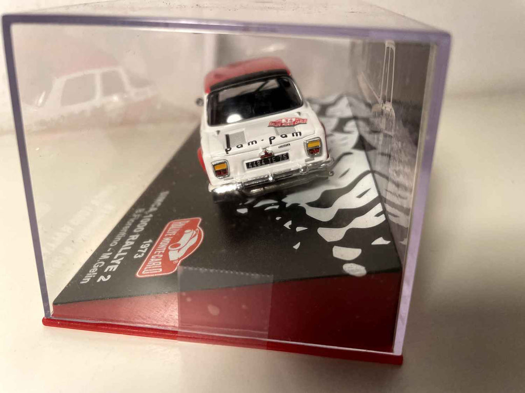 Simca 1000 rallye 2 wit, zwart en rood nummer 34 - Monte Carlo Rally 1973