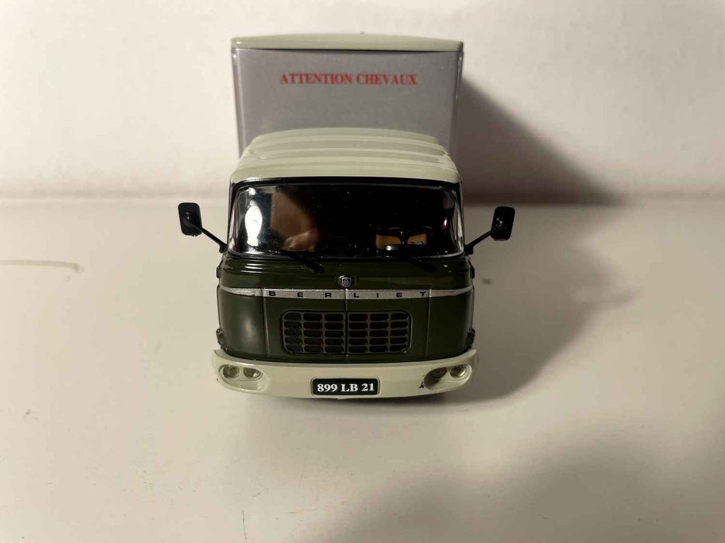 1967 BERLIET GBK horse transport truck "Centre hippique du Mont Feulson" (grey and very dark green truck)