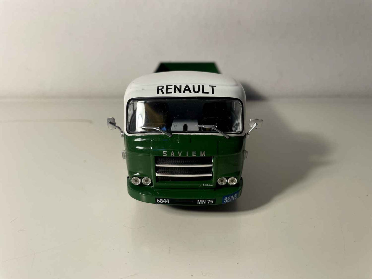 Camion Saviem JL21 verde con cabina verde e bianca - camion piattaforma "Renault Materiale agricolo" - Francia 1972