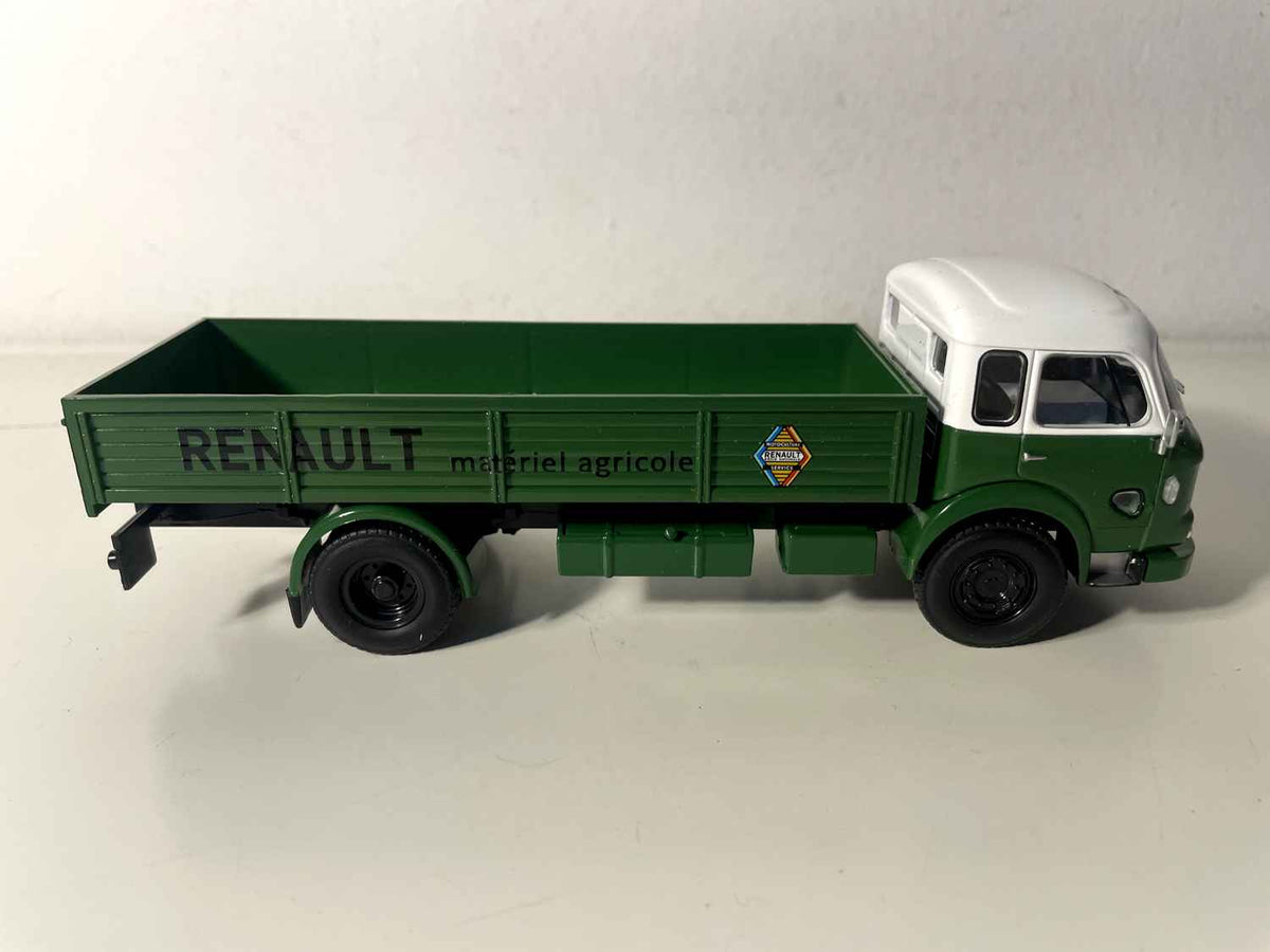 Camion Saviem JL21 verde con cabina verde e bianca - camion piattaforma "Renault Materiale agricolo" - Francia 1972