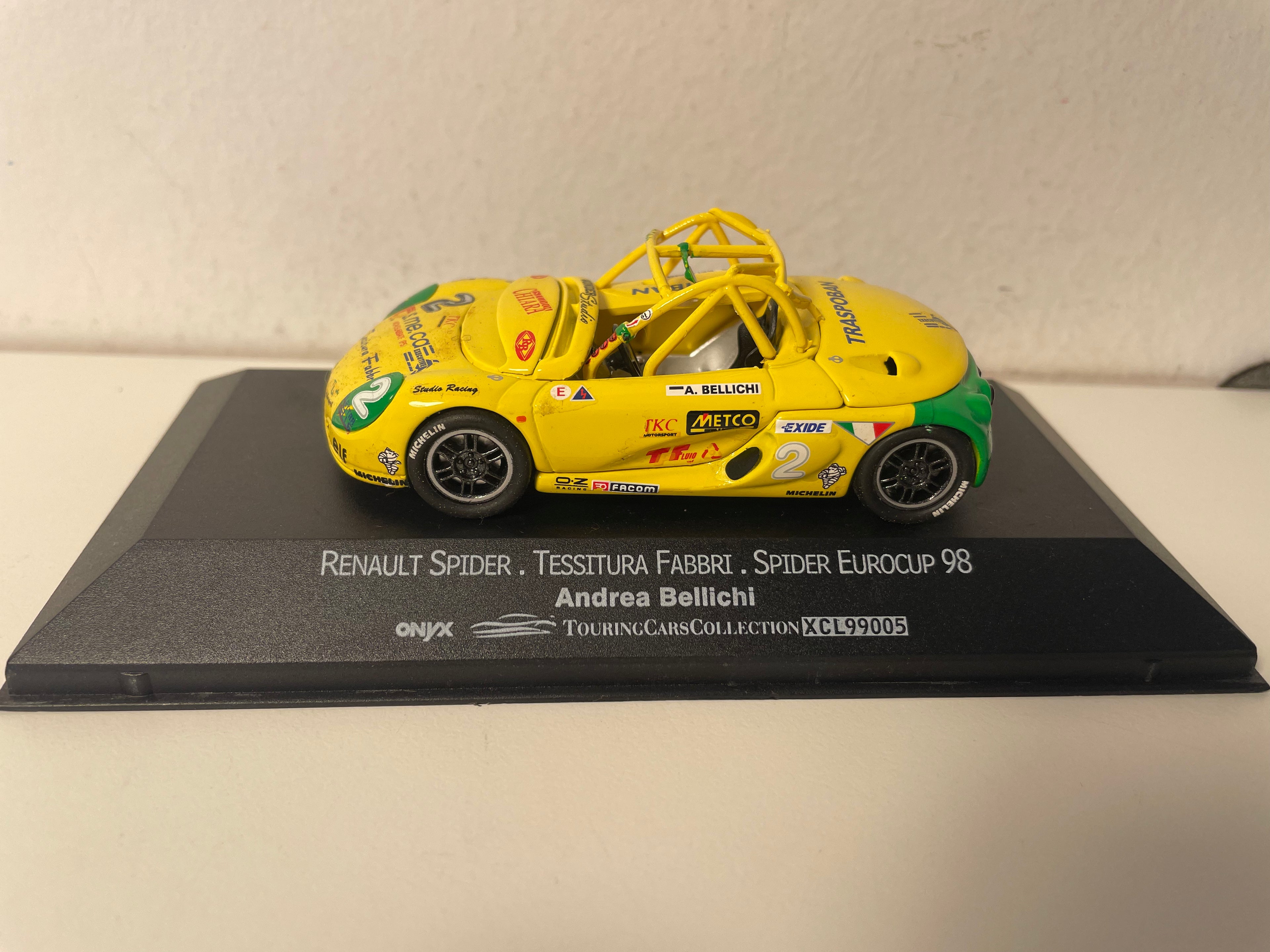 Renault Spider żółty i zielony numer 2 - Tessitura Fabbri - Spider Eurocoup 1998 - ONYX