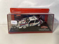 Lancia delta S4 blanche, bleue et rouge numéro 7 - rallye de Monté-Carlo de 1986