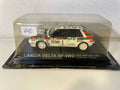 Lancia Delta HF 4WD blanche, rouge et verte numéro 1 - rallye Della Lana (Italie) de 1987