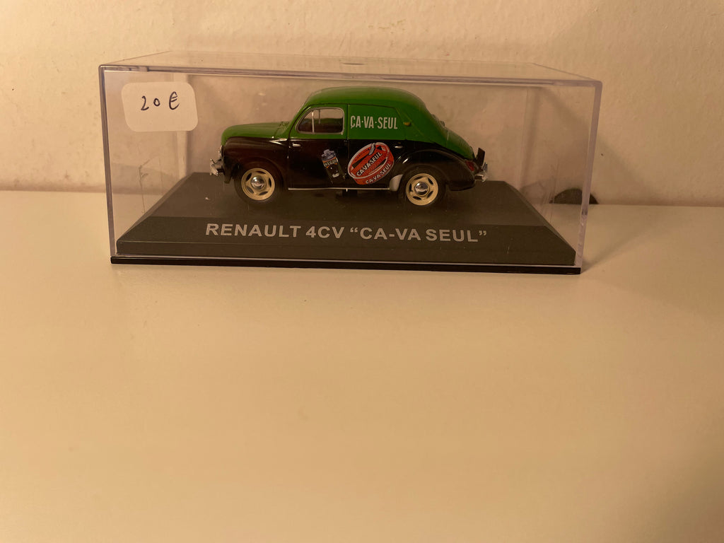 Pubblicità della Renault 4 CV verde e nera per il lucido da scarpe "Va da solo"