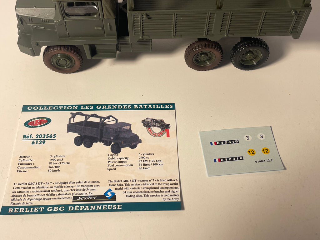 Véhicule militaire Camion Berliet GBC dépanneuse - SOLIDO référence 6139 (fabrication française)