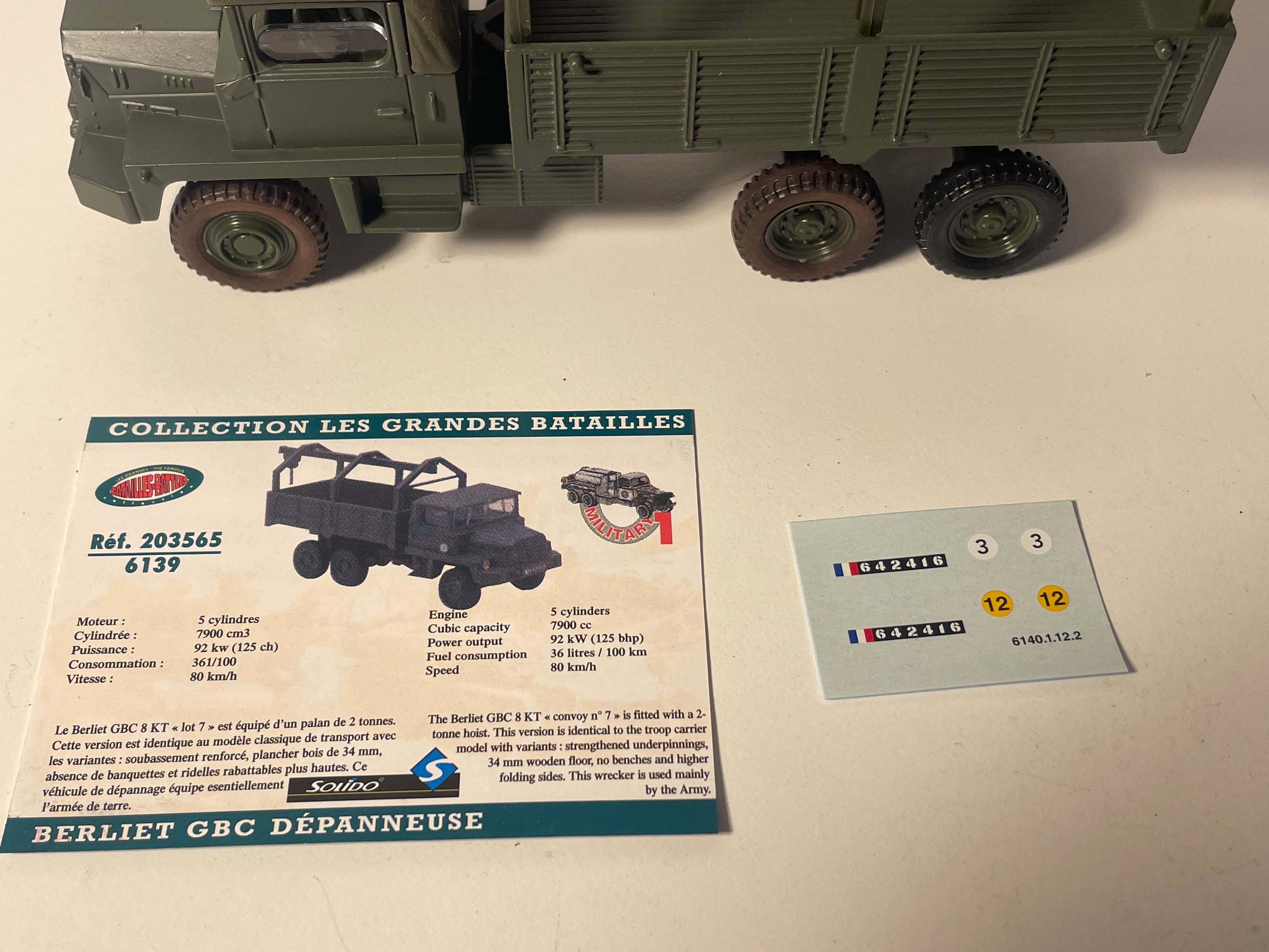Véhicule militaire Camion Berliet GBC dépanneuse - SOLIDO référence 6139 (fabrication française)