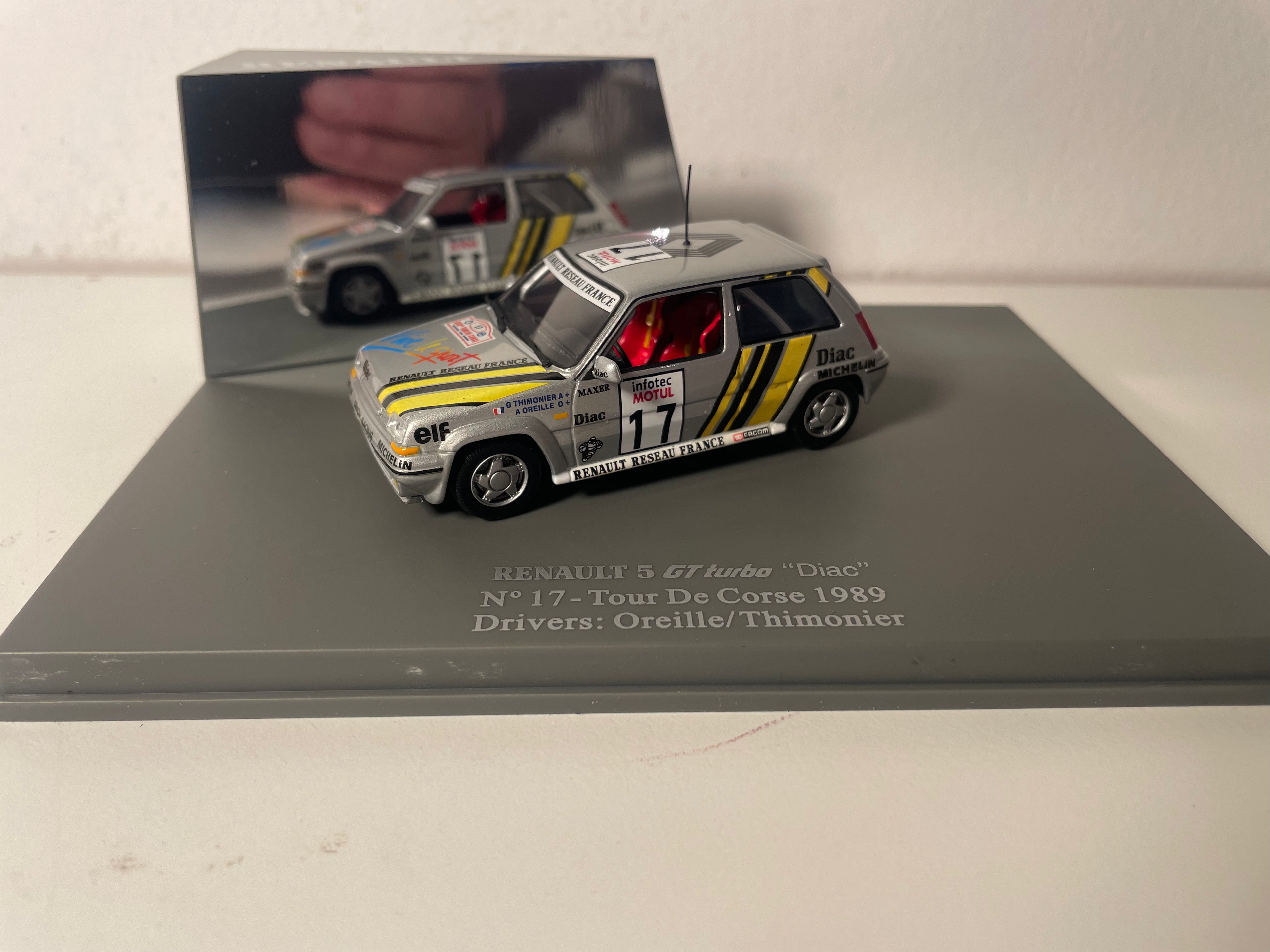 Renault 5 GT Turbo "Diac" grise et jaune numéro 17 - Tour de Corse 1989 - NOREV (coffret boite rectangle)