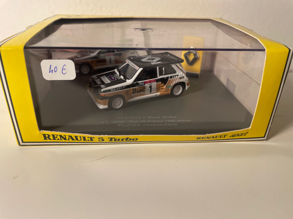 Renault 5 Maxi Turbo "DIAC" noire, marron et blanche numéro 1 vainqueur du tour De France 1986 - UNIVERSAL HOBBIES (coffret boite rectangle)