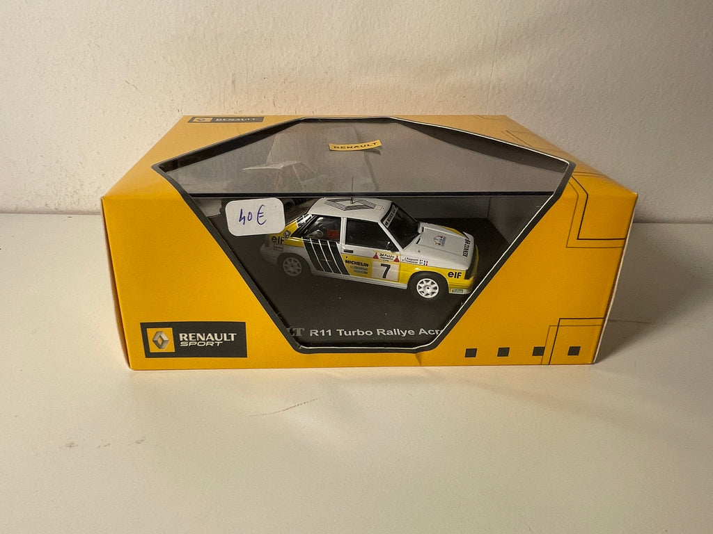 Renault 11 Turbo blanche, jaune et noire numéro 7 - rallye de l'Acropole de 1987 - IXO (coffret boite rectangle)