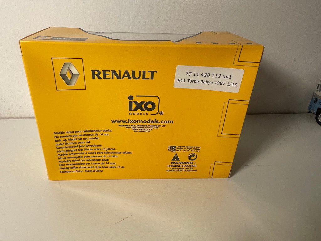 Renault 11 Turbo blanche, jaune et noire numéro 7 - rallye de l'Acropole de 1987 - IXO (coffret boite rectangle)