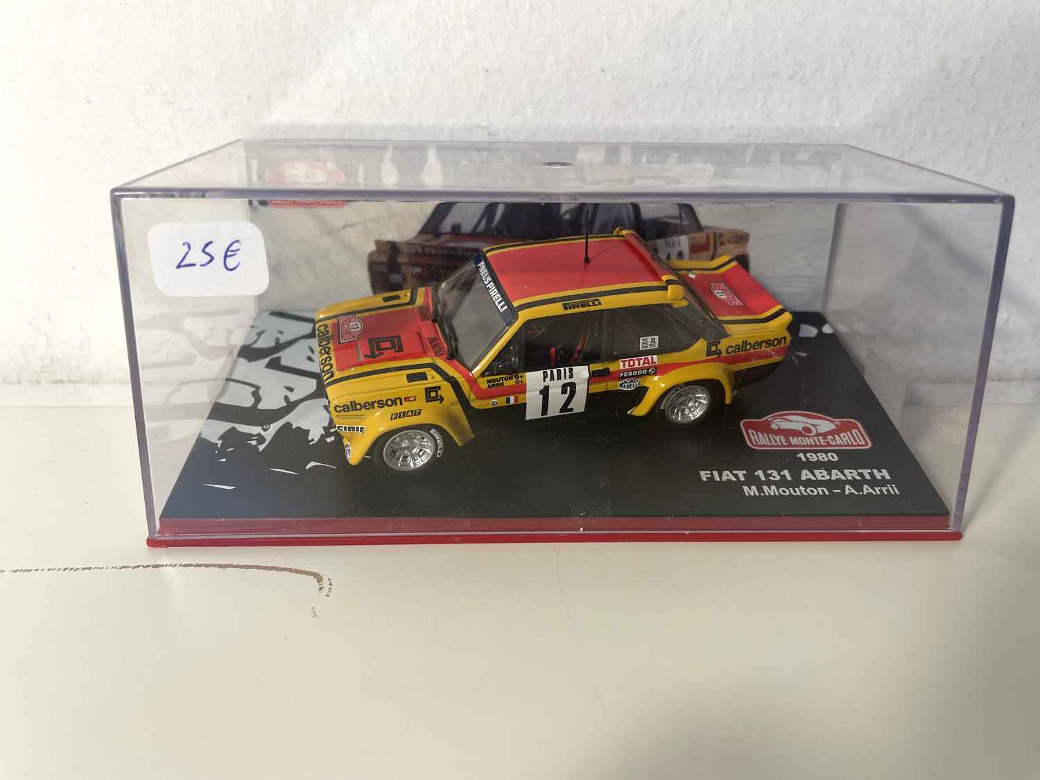 Fiat 131 Abarth żółty, czerwony i czarny numer 12 - Rajd Monte Carlo 1980