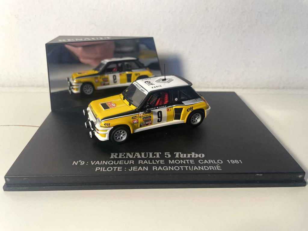 Renault 5 Turbo jaune, blanche et noire numéro 9 - vainqueur rallye Monté-Carlo de 1981 (coffret boite rectangle) - Universal Hobbies