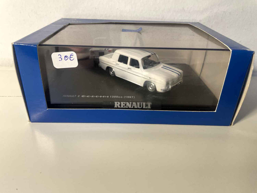 Renault 8 Gordini 1300 cc biała z niebieskimi paskami z 1967 roku (pudełko prostokątne) - NOREV