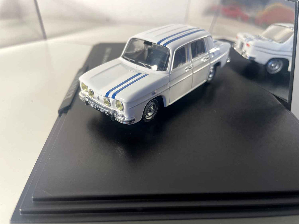 Renault 8 Gordini 1300 cc biała z niebieskimi paskami z 1967 roku (pudełko prostokątne) - NOREV