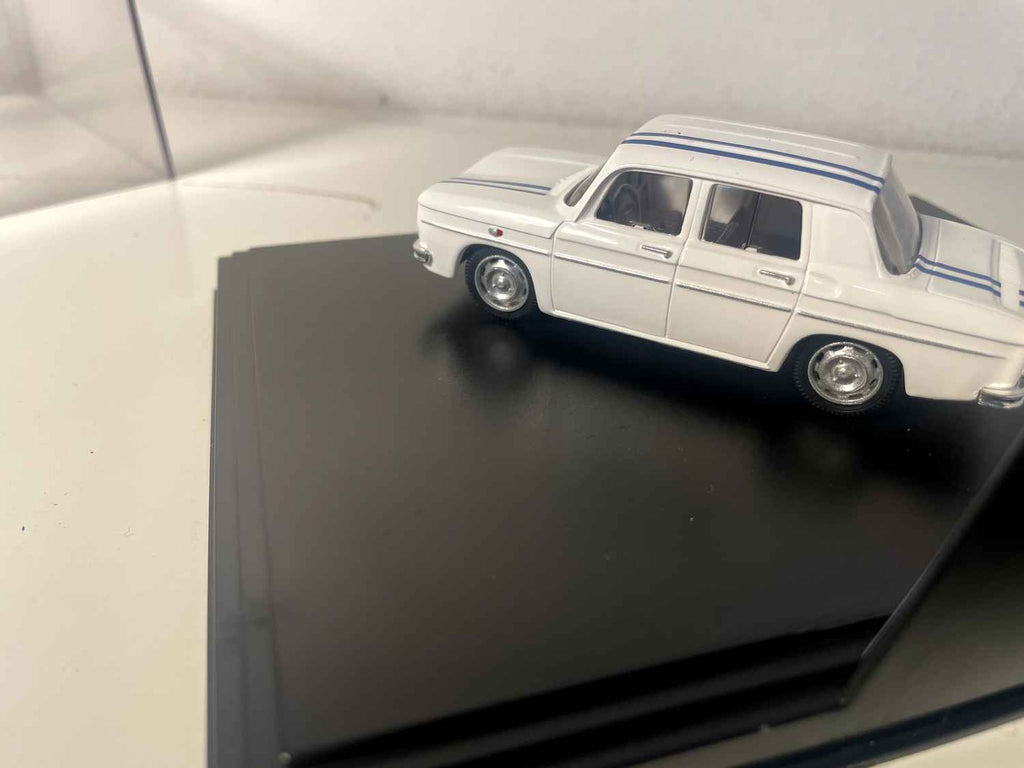 Renault 8 Gordini 1300 cc biała z niebieskimi paskami z 1967 roku (pudełko prostokątne) - NOREV