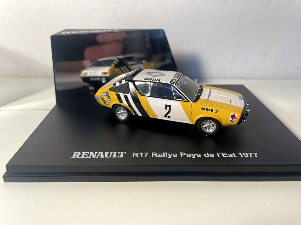 Renault 17 żółta i biała numer 2 rajd krajów wschodnich z 1977 roku (opakowanie prostokątne) - IXO