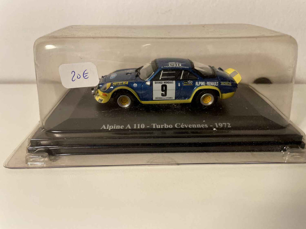 Renault Alpine A110 Turbo bleue et jaune numéro 9 - Rallye des Cévennes de 1972 (sous blister)
