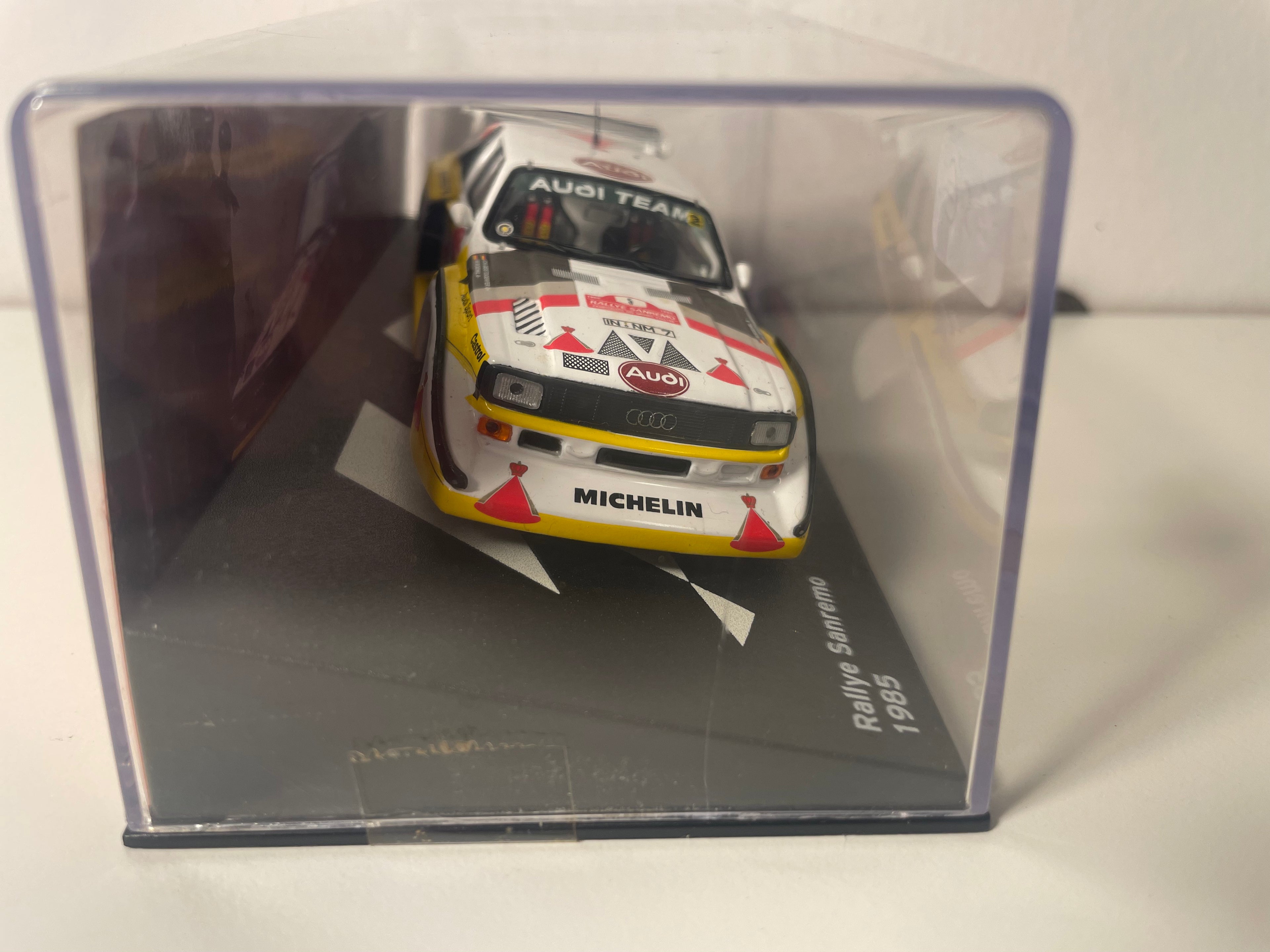 Audi Quattro E2 jaune et blanche numéro 5 - Rallye de San-Rémo de 1985