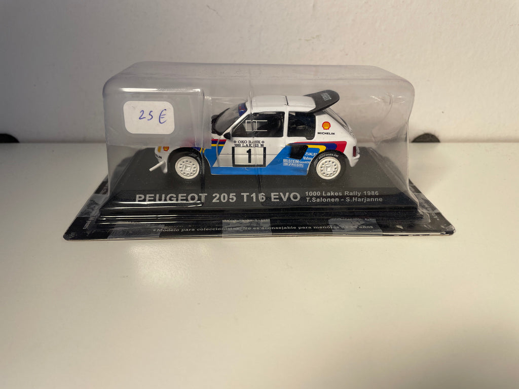 Peugeot 205 T15 EVO blanche et bleue numéro 1 - rallye des 1000 lacs de 1986