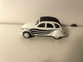 Citroën 2 CV 6 bianca con strisce nere e tetto nero - Norev