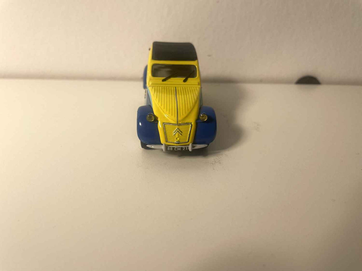 Citroën 2 CV AZL jaune et bleue avec publicité SEB (super cocotte) - Norev (sous blister)
