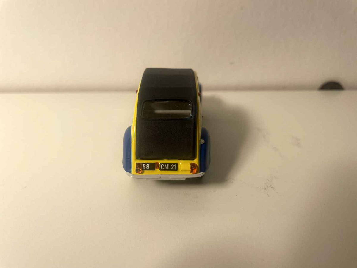 Citroën 2 CV AZL jaune et bleue avec publicité SEB (super cocotte) - Norev (sous blister)